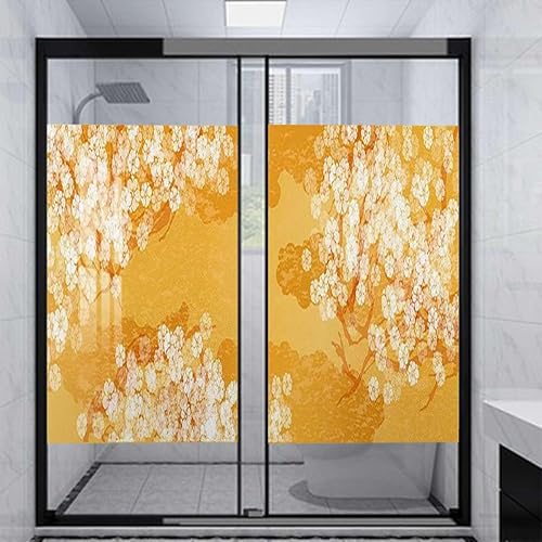 Película adhesiva de vidrio esmerilado para ventana, color crema de caléndula, para privacidad, exótica, japonés, flor de cerezo japonés, película
