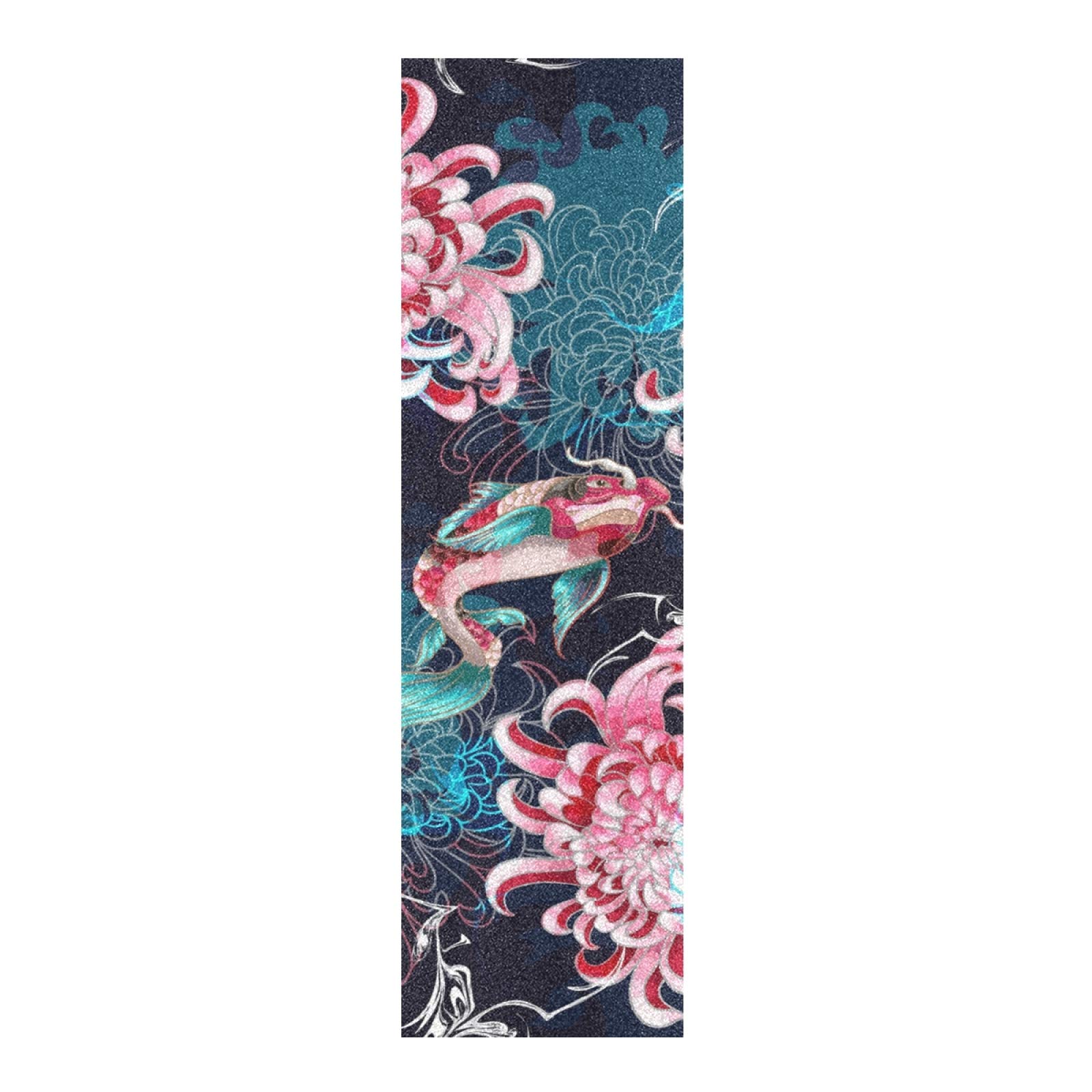 Hupery Fish Chrysanthemum Skateboard Grip Tape Longboard Griptape Waterproof Grip Tape Sheet Sticker Deck Sandpaper Griptape 33.1x 9.1 inch