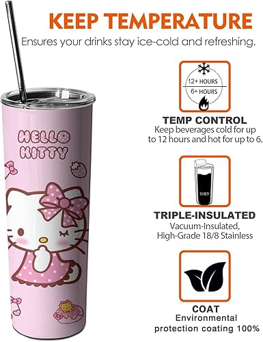 Miniatura 6 de Hurig Vaso de agua para adultos, botella de agua de doble pared para niños, taza de café rosa de 20 onzas, regalo para niñas y mujeres