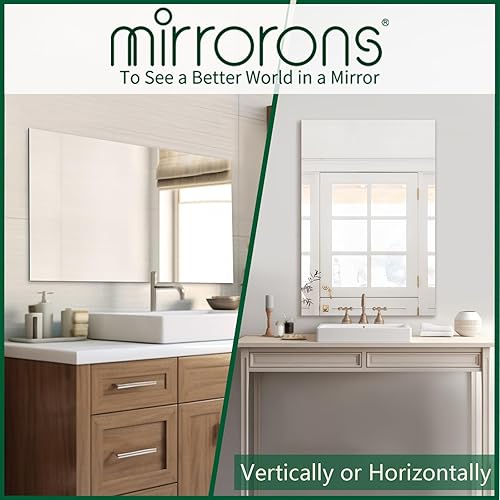 Miniatura 5 de Mirrorons Espejo sin marco, espejo de pared de 48 x 30 pulgadas, modernos espejos de baño para pared con borde pulido, se cuelga horizontal o