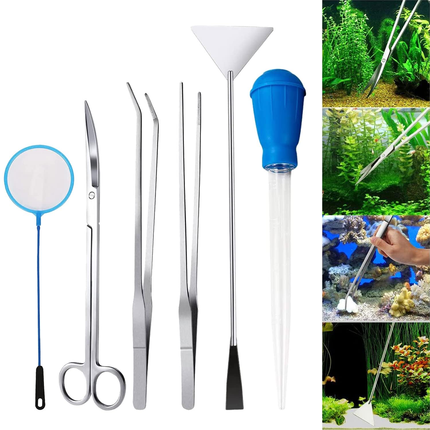 Sunshine smile 6PCS Accessori Acquario,Forbici Acquario,Pinza Acquario,Acquario Aquascaping Kit,Acquario Pinzette per Acquario,Acquatica Strumenti Set,Acquario Aquascaping Kit