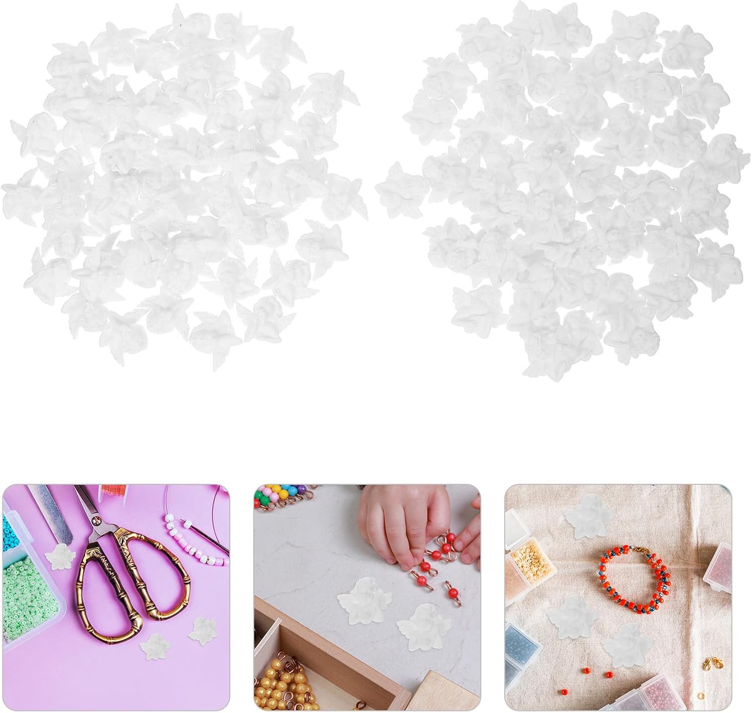 TEHAUX 100pcs White Baroque Angel Resin Charms for DIY Scrapbooking and Jewelry Making, Mini Flatback Angel Embellishments for Hairpin Accessories and Wedding Table Decorations