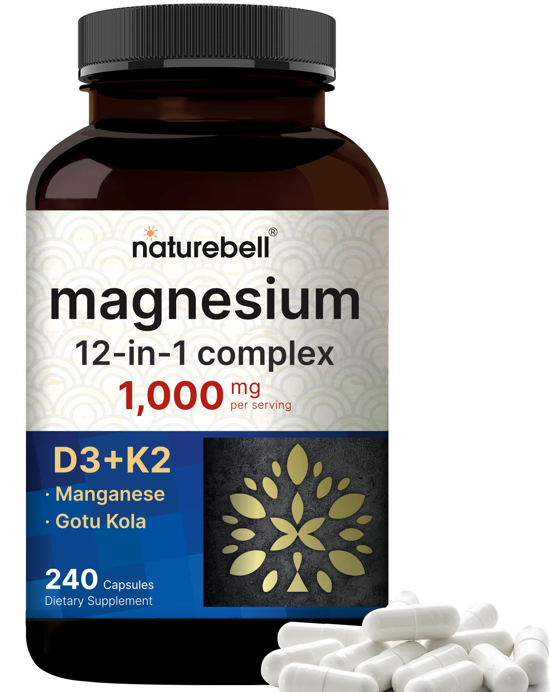 12-in-1 Magnesium Complex 1000mg, 4-Months Supply – Magnesium Glycinate, Citrate, Taurate, Malate, & More – High Absorption Formula for Men & Women – Chelated & Purified – 240 Capsules