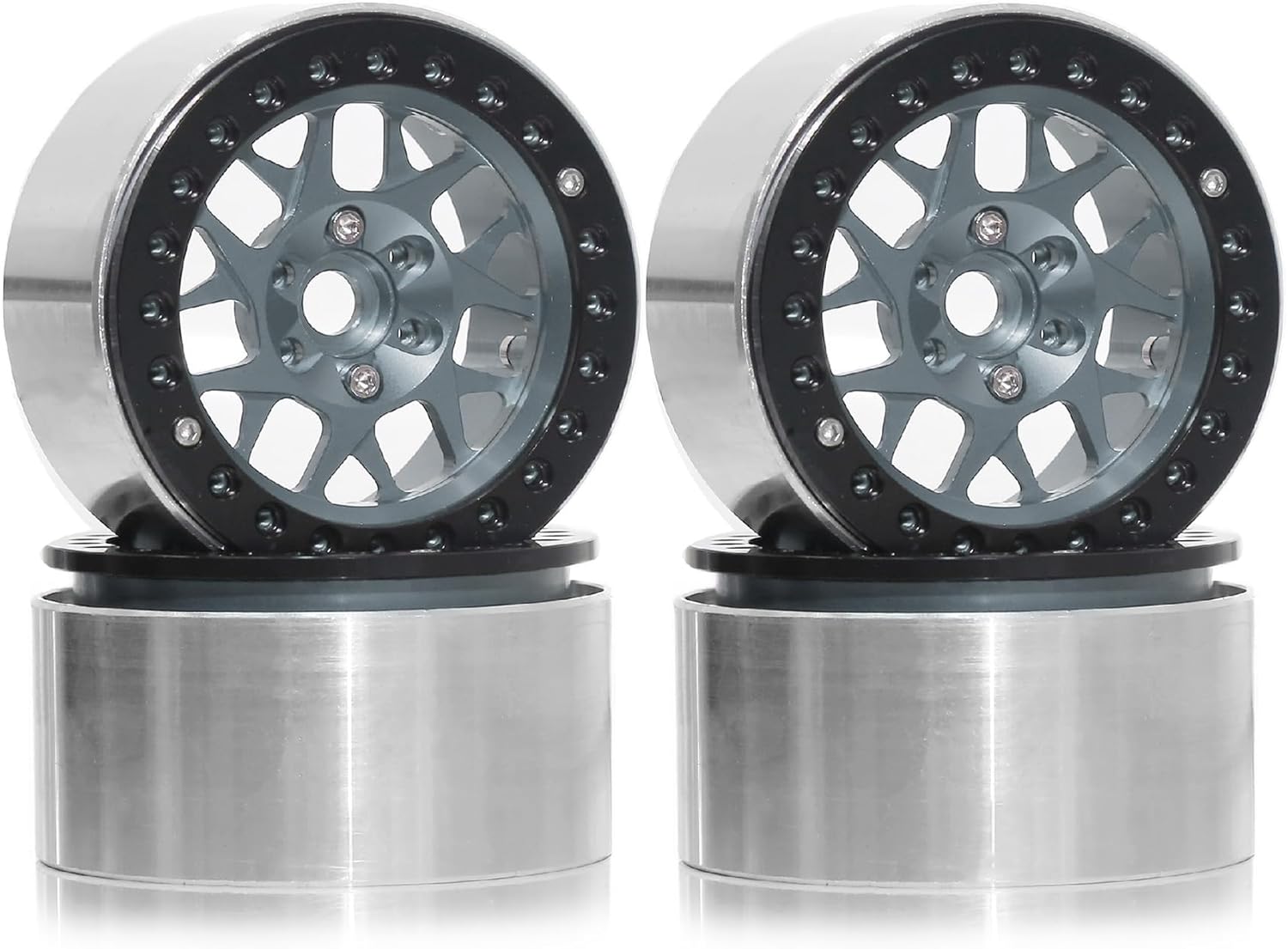 1.9 RC Crawler Beadlock Wheels Rims Aluminum Alloy 12mm Hex 1/10 Mud Slingers Hubs for 1:10 Rock Car Axial SCX10 Tamiya CC01 D90 RR10 RC4WD Gen8 Traxxas TRX4 1.9" Tires 4PCS (Titanium)