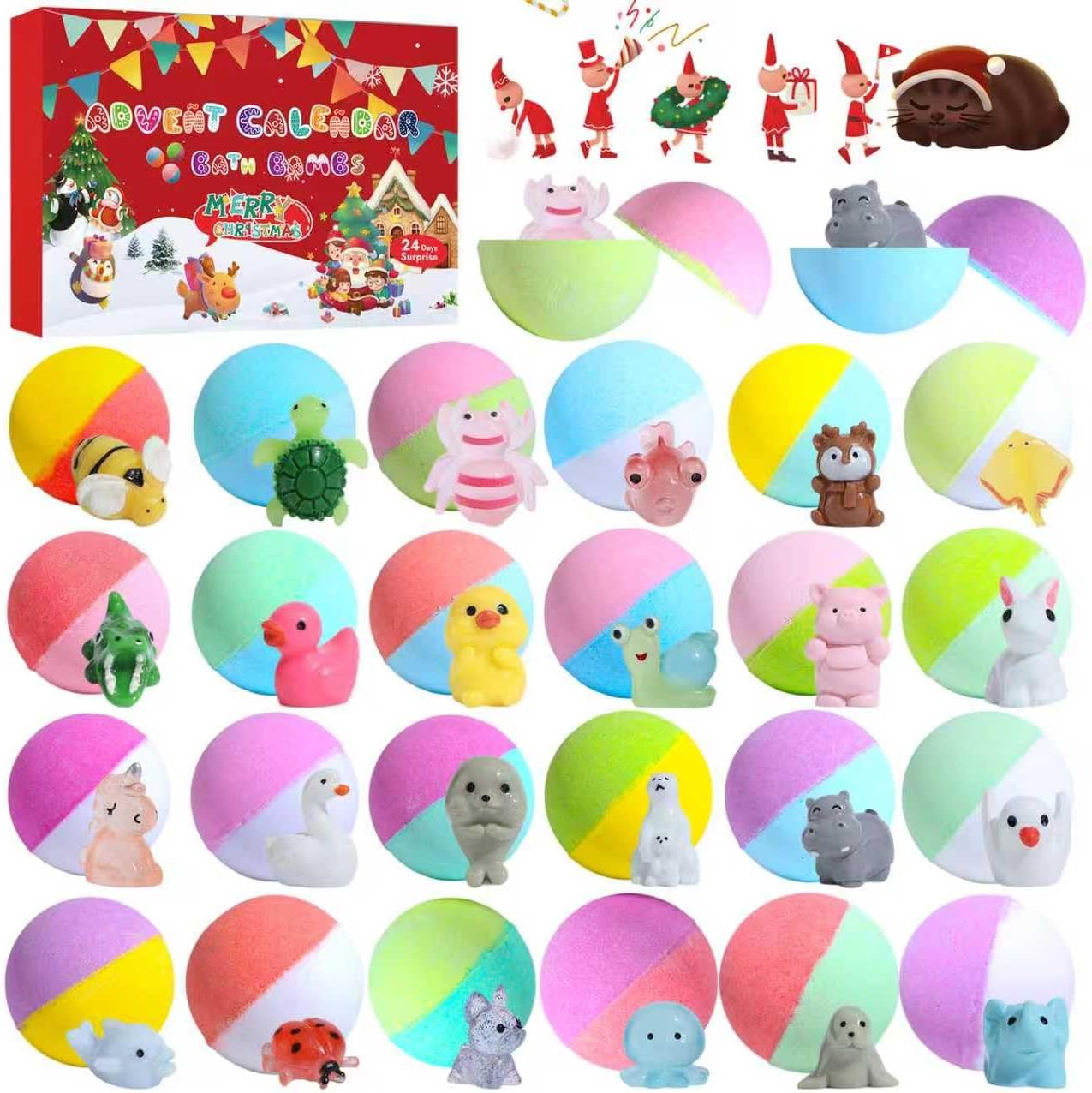 Advent Calendar 2025 Bath Bombs for Kids,Christmas Bath Bombs for Kids with 24 Animal Surprises,Handmade Natural and Organic Bubble Bath Bombs,Advent Calendar for Girls and Boys