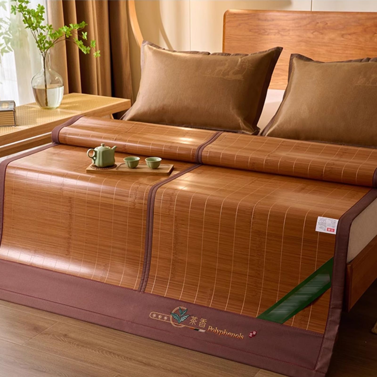 Kühlende Bambus-Matratzenauflage, Doppelseitige Klimamatte, Faltbare Chinesische Bettmatte, Natürliche Bambus-Sommerschlafmatte für Einzel-, Doppel- Und Queensize-Betten(90x190cm/35.4x74.8'')