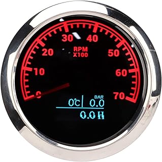 Medidor digital 3 en 1 7000 RPM 85 mm DC 9-32 V Temperatura del agua Tacómetro de presión de aceite con luz trasera roja para vehículos recreativos yates barcos