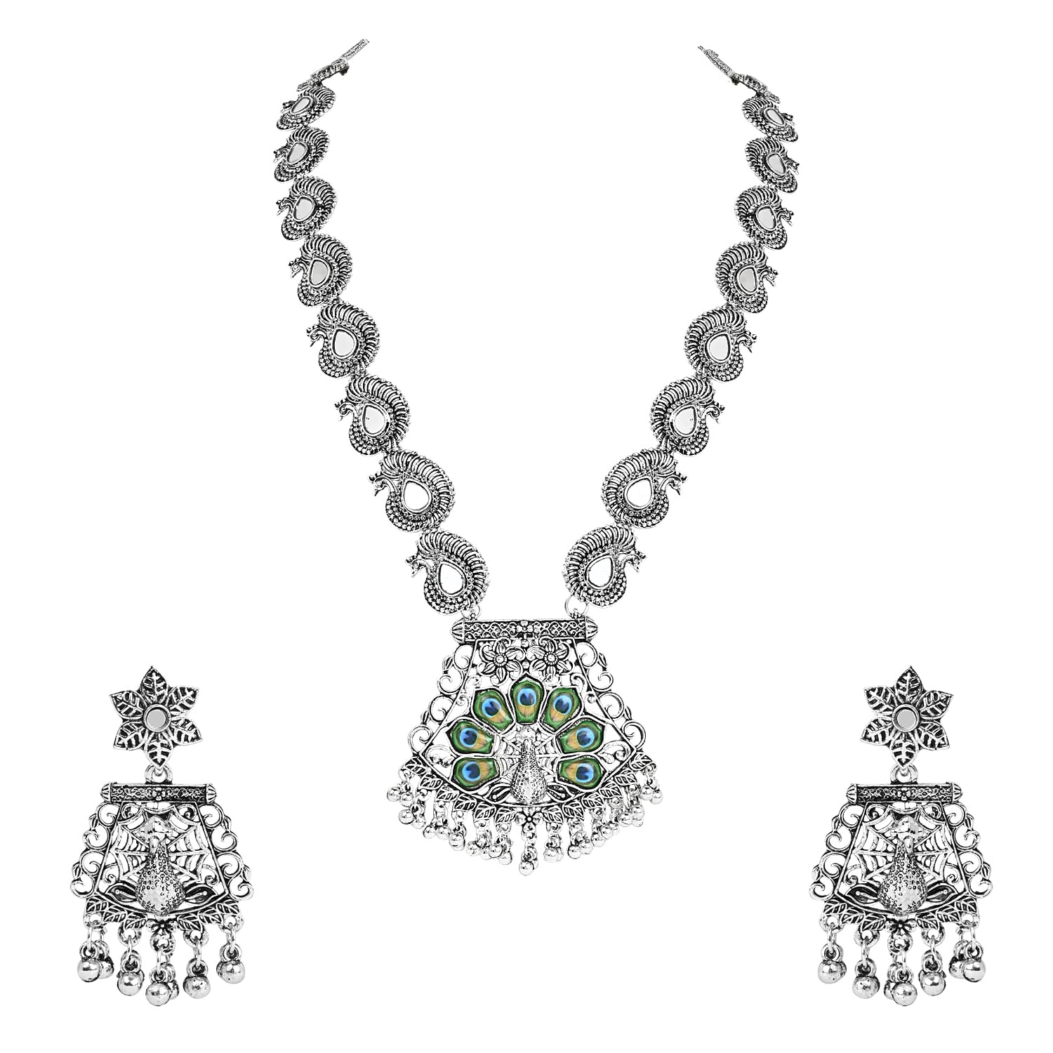 I Jewels Navratri Ethnic Silver Oxidised Ghungroo Long Necklace Jewellery With Jhumka Earrings Set For Women/Girls (Style2) (B0CPPVTWTT) Amazon Price History, Amazon Price Tracker