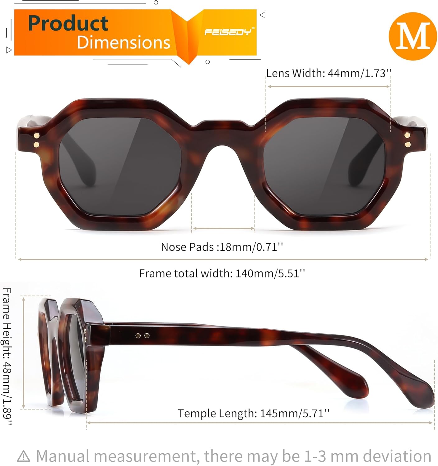 FEISEDY Octagon Sunglasses for Women - Thick Frame Fashion Rectangle Sun Glasses - Summer UV400 Protection - Image 4