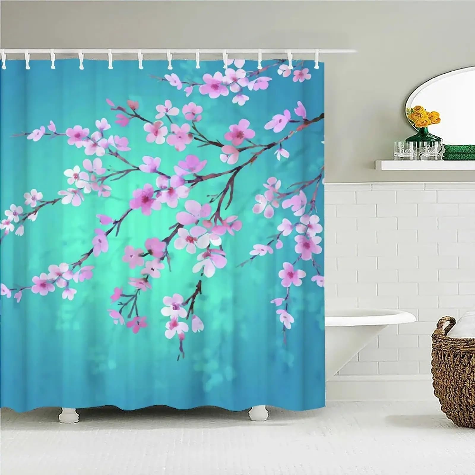 Rideau de salle de bain anti-éclaboussures 137x182cm en tissu motif paysage zen