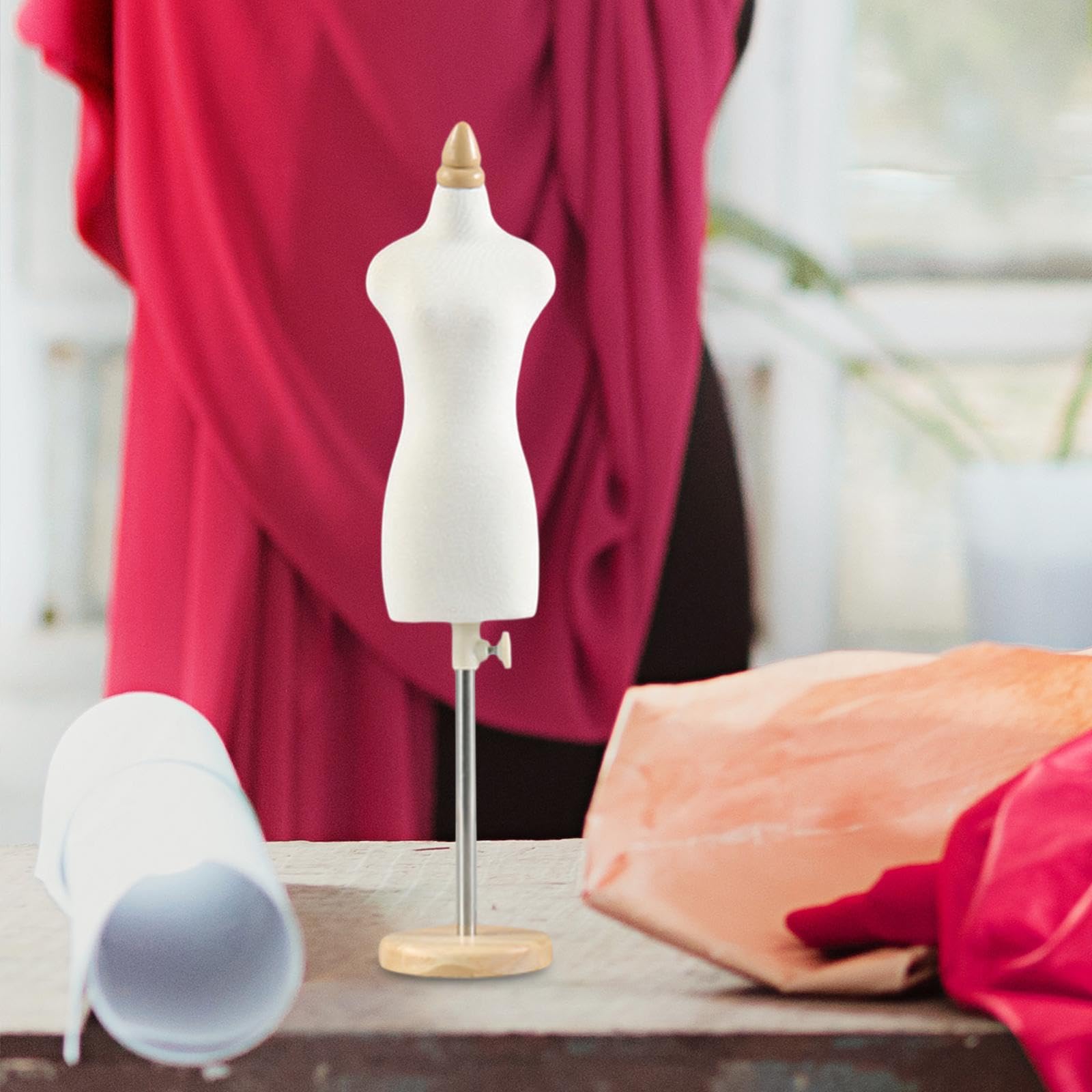 Puppenkleid Ständer Schneiderpuppe Mini Dress Form Torso Ständer mit Sockel für Puppenkleidung für Puppenhaus DIY Projekte Kinder Modeentwürfe Musterg, 33 cm runder Sockel