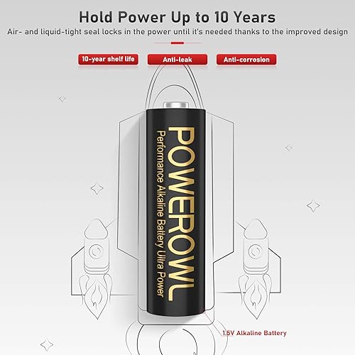 Miniatura 10 de POWEROWL Paquete de 24 pilas alcalinas AAA de alta capacidad, batería triple A de larga duración de 1.5 V, vida útil de 10 años