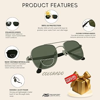 proSPORT Aviator Polarized Bifocal Reader Sunglasses Fishing Smoke Lens Gun Metal Men Women Square 1.50 2.00 2.50