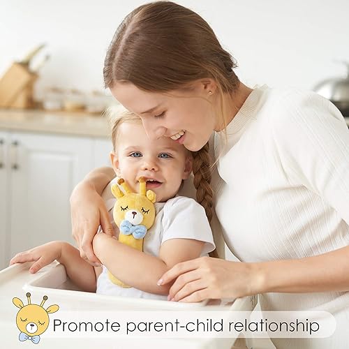 Miniatura 7 de TILLYOU Juego de 2 juguetes de sonajero de peluche para bebé, sonajero de peluche suave para recién nacidos, juego de sonajero para bebés, regalos