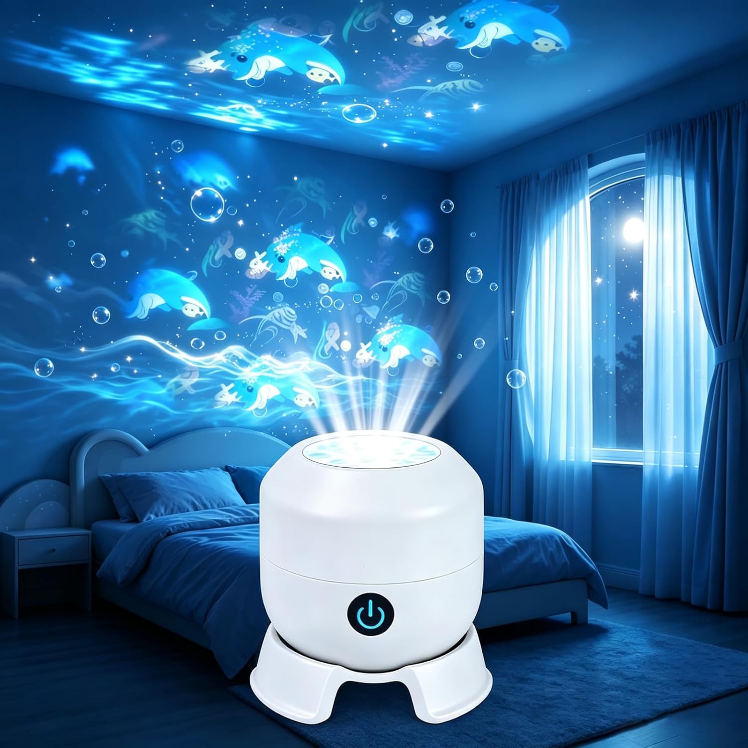 Dynamic Rotating Led Projector Light, 5d Holographic Night Light Projector,360° Ocean Wave Galaxy Night Light,USB Rechargeable, Adjustable Brightness,Plug & Play Dimmable for Bedroom & Home Theater(1)