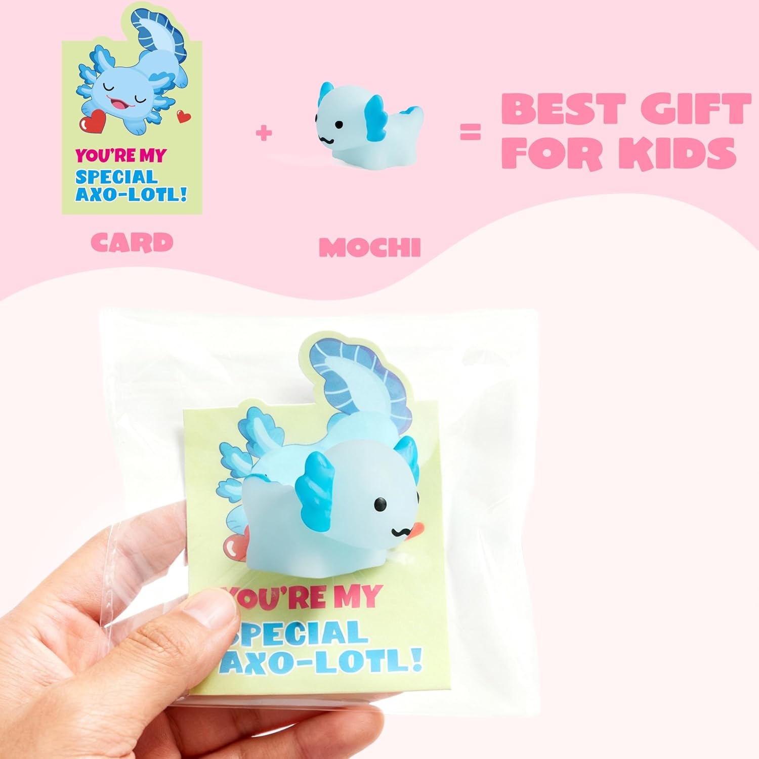 JOYIN 28 Packs Valentines Day Gifts for Kids, Axolotl Mochi Squishy Toy with Funny Valentines Day Cards for Kids School Classroom Exchange Prizes, Stress Relief Fidget Toy for Valentine Party Favor