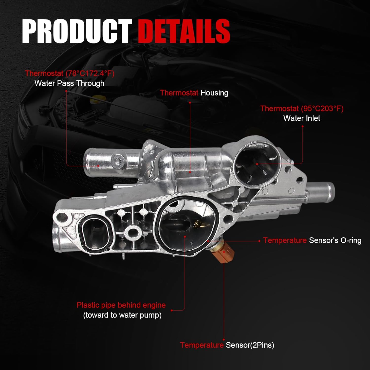 Aluminum Engine Coolant Thermostat Housing Assembly w/Sensor Compatible with Hyundai Sonata 2009-2010 & Kia Optima 2009-2010, Rondo 2009-2010, 2.4L, Replaces for 256002G600 86236 TA1089