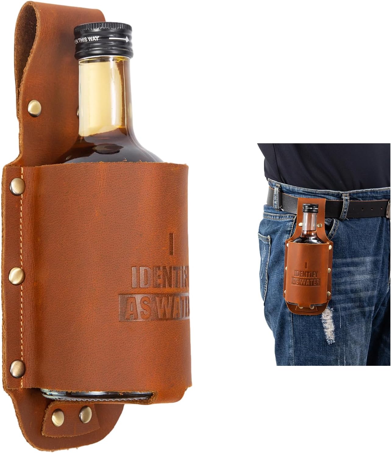 Beer Gifts for Men,Retirement Birthday Gifts for Men,Dad Birthday Gift from Daughter Son for Fathers Day,I Identify As Water Leather Beer Holder Holster,Can Cooler Sleeve,Cool Stuff for Beer Lovers - Amazon product rated Grade B