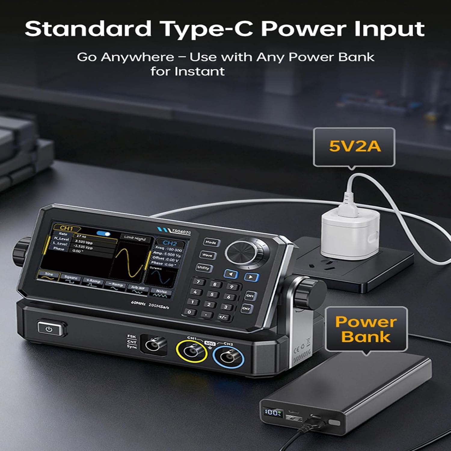 60MHz Dual Channel Function Generator Arbitrary Waveform Generator with 4.3 Inch LCD Screen for Circuit Debugging and Industrial Testing