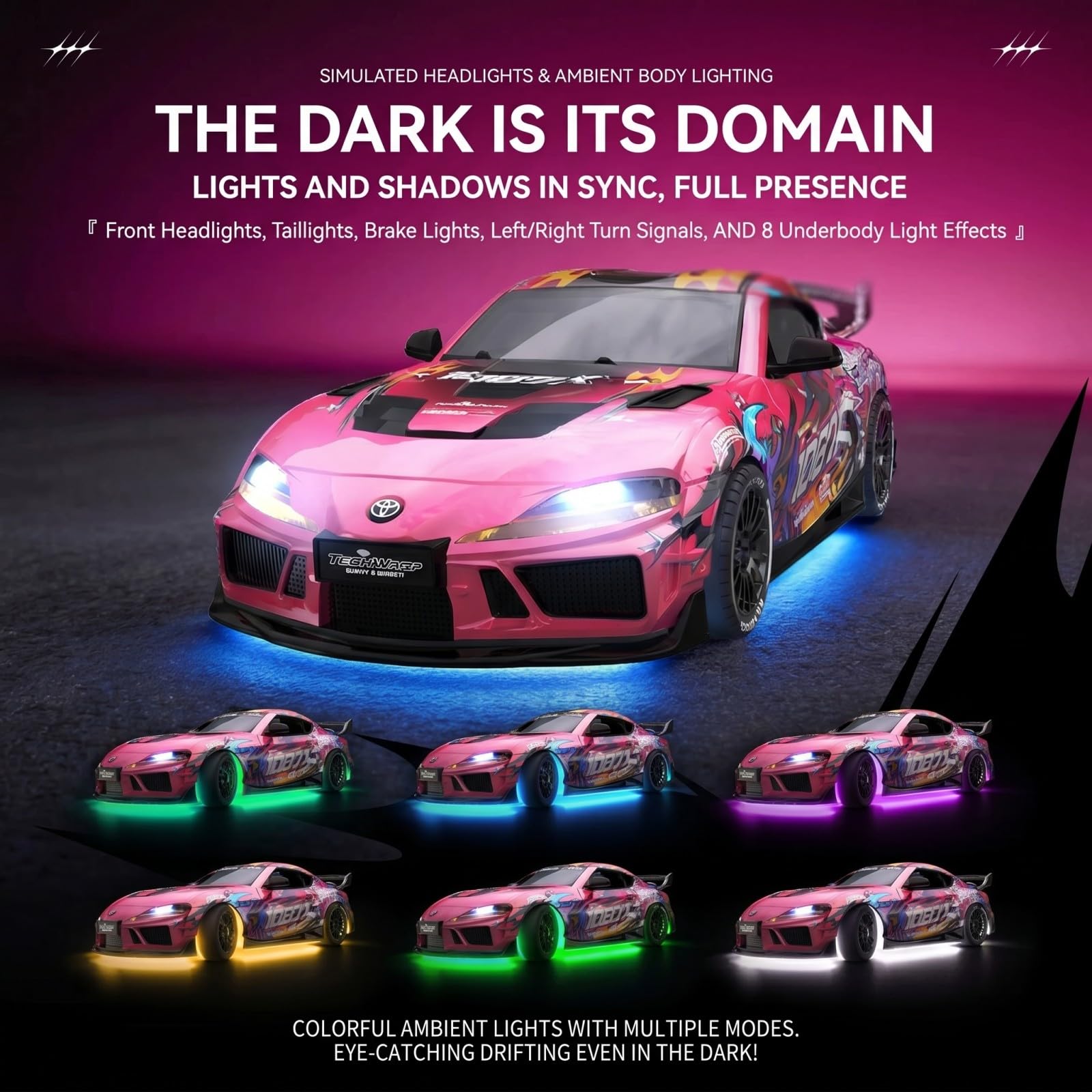 Coche teledirigido 1:43 RC con giroscopio, 2,4 GHz Full Proportional telecontrol, Mini Racing Drift Car con luz LED, vehículo de deriva de alta velocidad, color rosa