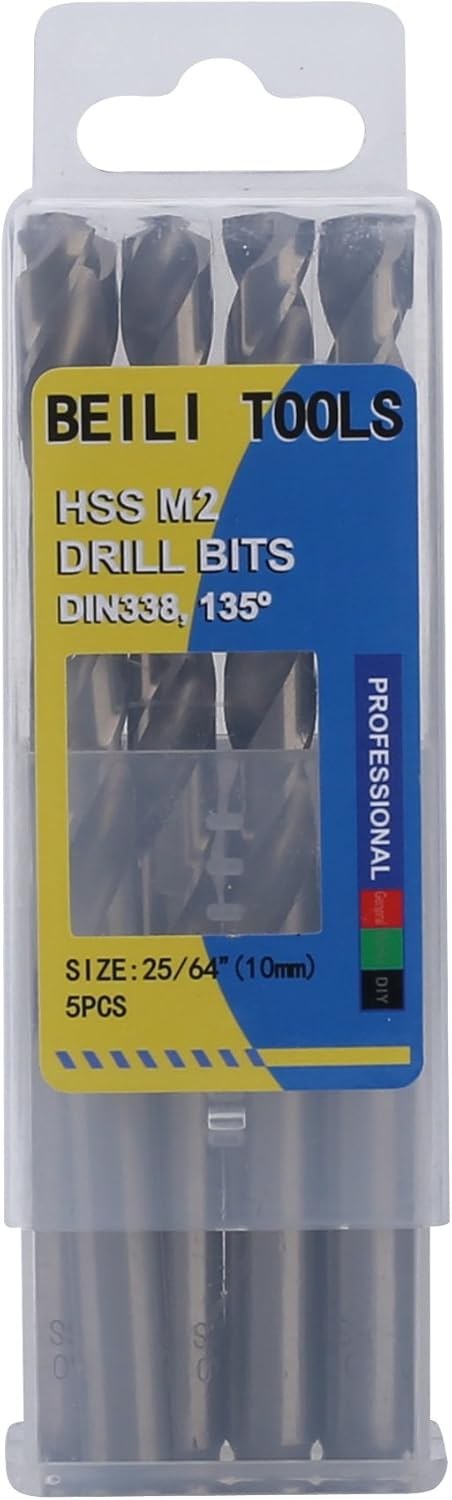 HSS M2 Metal Jobber Twist Drill Bits, Pack of 10 (1/8", 3.2mm)