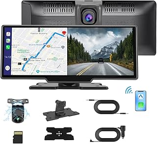 Newest Portable Apple Carplay Screen for Car & Android Auto, Apple Carplay Dash Mount 10.26" Portable Car Stereo with Built-in 2.5K Front and Rear 1080P Dash Cam Backup Camera, Wireless Carplay Screen