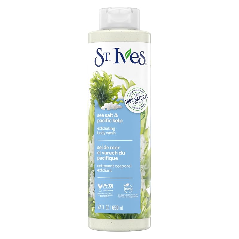 Sabonete líquido corporal esfoliante St. Ives com sal marinha e algas do Pacífico, 650 mL