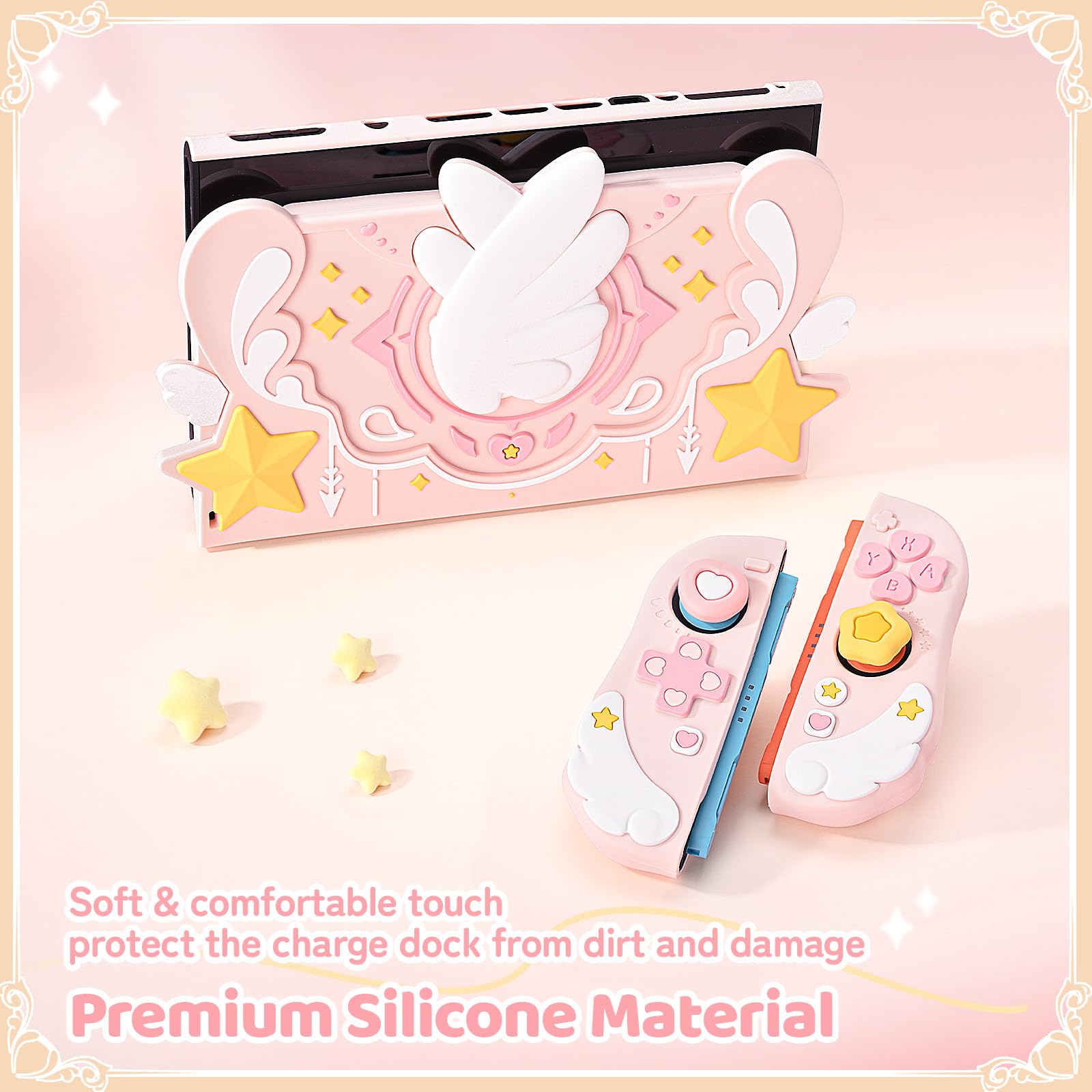 GeekShare Cubierta de silicona suave compatible con la base de carga Switch 2, carcasa antiarañazos para Switch 2 Dock, serie Star Wings - 4
