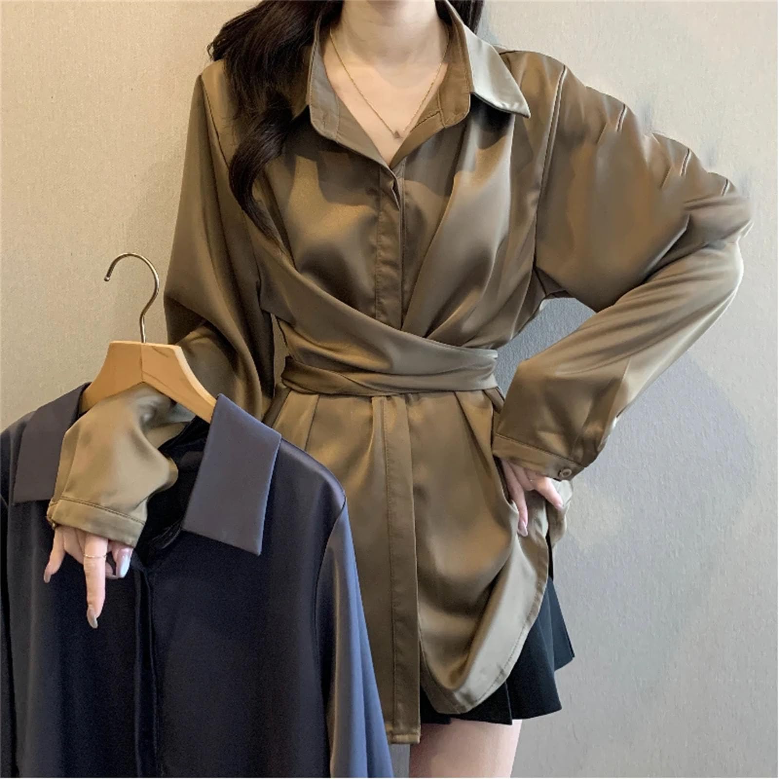 Camisas de satén para mujer, manga larga, ajuste holgado, sedosas, suaves, informales, para uso diario y oficina