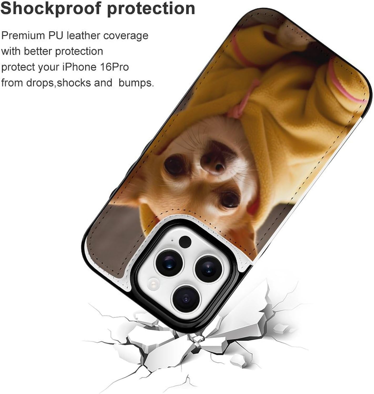 Wallet Cases for iPhone 16 Pro, Cute Depressed Chihuahua Prints Flip Leather Phone Case Cover with Card Slots Holder