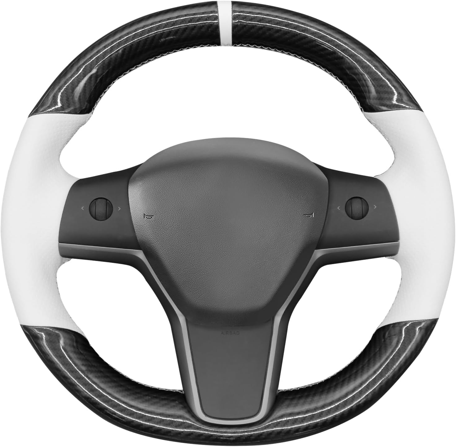 MEWANT Hand Stitched White Leather Tesla Model 3 Steering Wheel Cover for Tesla Model 3 2017-2023 / Model Y 2020-2023 for Tesla Model 3/Y Accessories