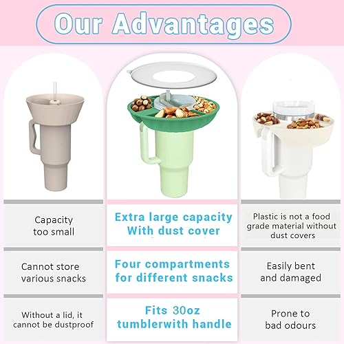 Miniatura 10 de Tazón de aperitivos para taza Stanley, bandeja de silicona con tapa compatible con Stanley Cup de 40 onzas, anillo reutilizable adecuado para