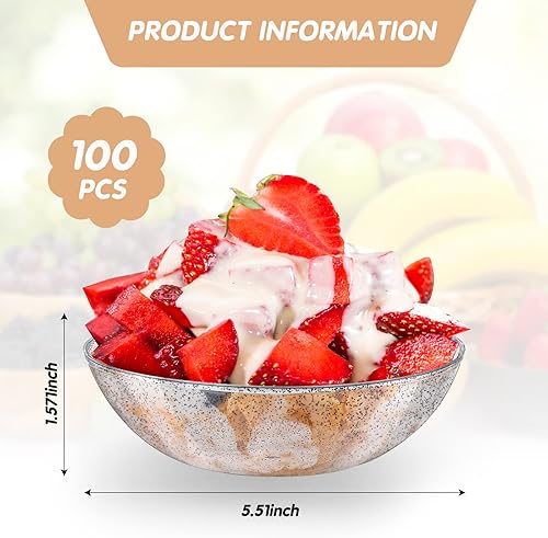 Miniatura 9 de Gerrii 100 cuencos dorados de 14 onzas desechables de plástico con purpurina plateada para sopa, cuencos de plástico desechables con chips, cuencos