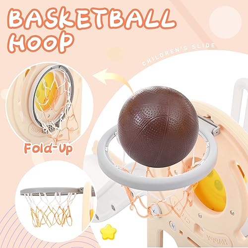 Miniatura 5 de Virubi Juego de diapositivas 4 en 1, juego de toboganes independientes para bebés con escalador, aro de baloncesto y espacio de almacenamiento,