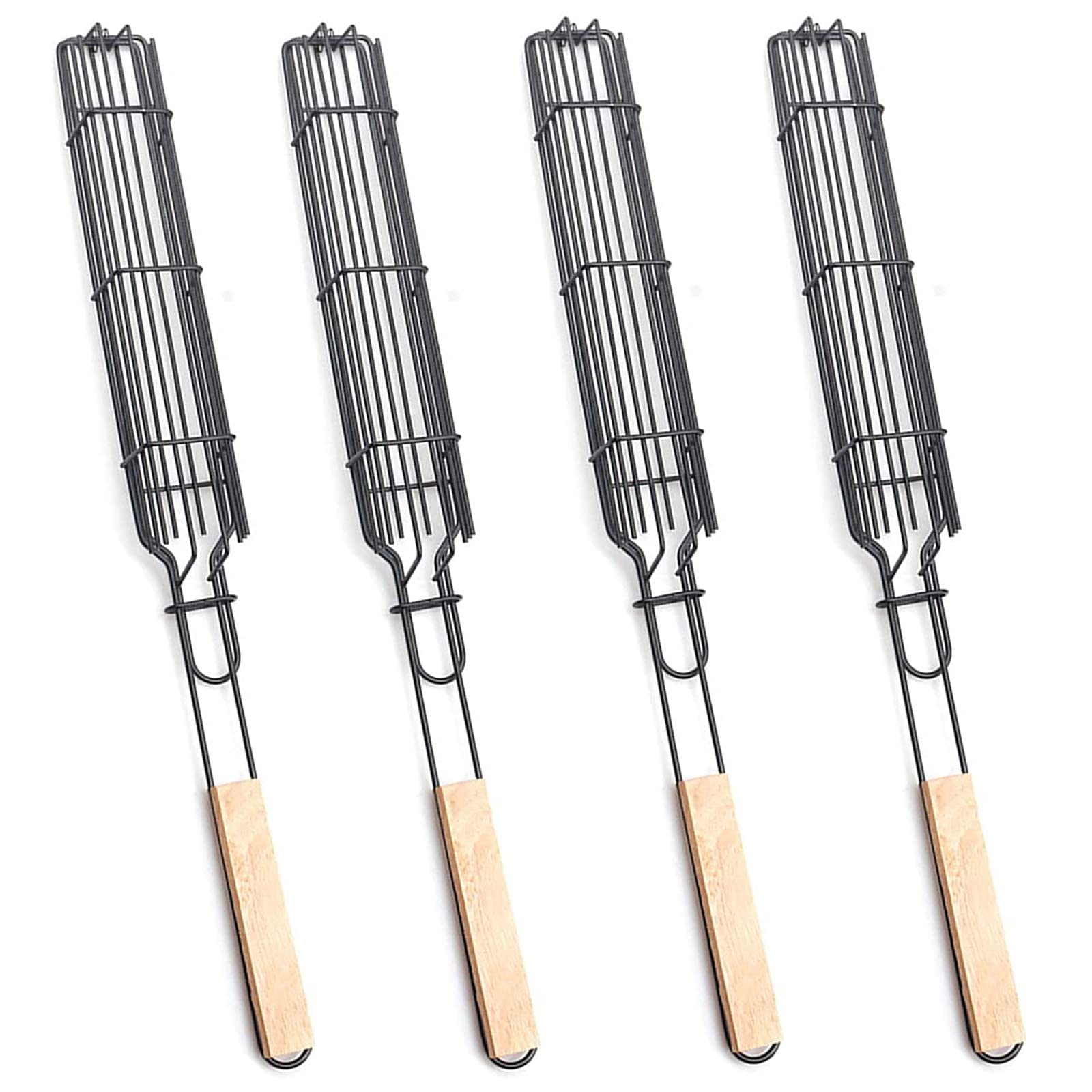 BBQ Charcoal Companion Nonstick Kabob Grilling Baskets Pan for for Fish, Vegetables-Griller Grid Grate Roast for Steak, Shrimp, Chops, BBQ Tool，4 PCS
