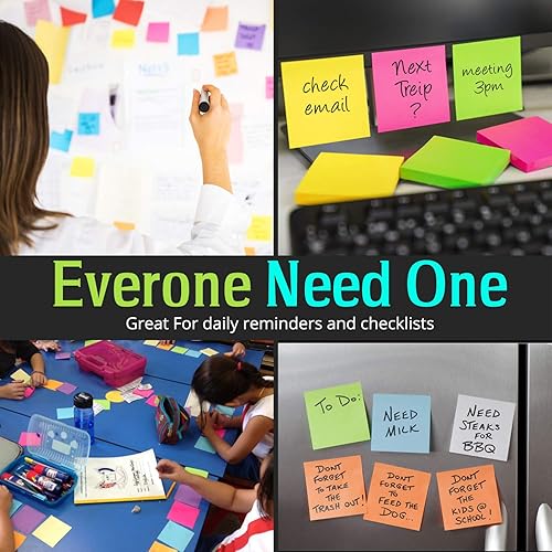 Miniatura 6 de Homolley - Notas adhesivas pequeñas de 3.0 x 3.0in, 3 unidades, 6 colores neón, azul, rosa, amarillo, naranja, rosa, verde, notas auto-adhesivas