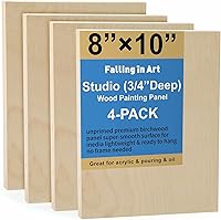 Falling in Art 8x10 Birch Wood Canvas Panels, 4-Pack Unfinished 3/4" Deep Cradle Boards for Acrylic Pouring, Painting, Crafts