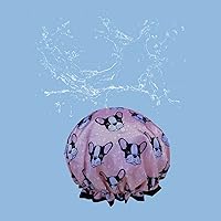 Vista 2 de Gorro de ducha para mujer, de pelo largo, reutilizable, de doble capa, impermeable, gorro de ducha para niñas, gorros para ducha (perro)