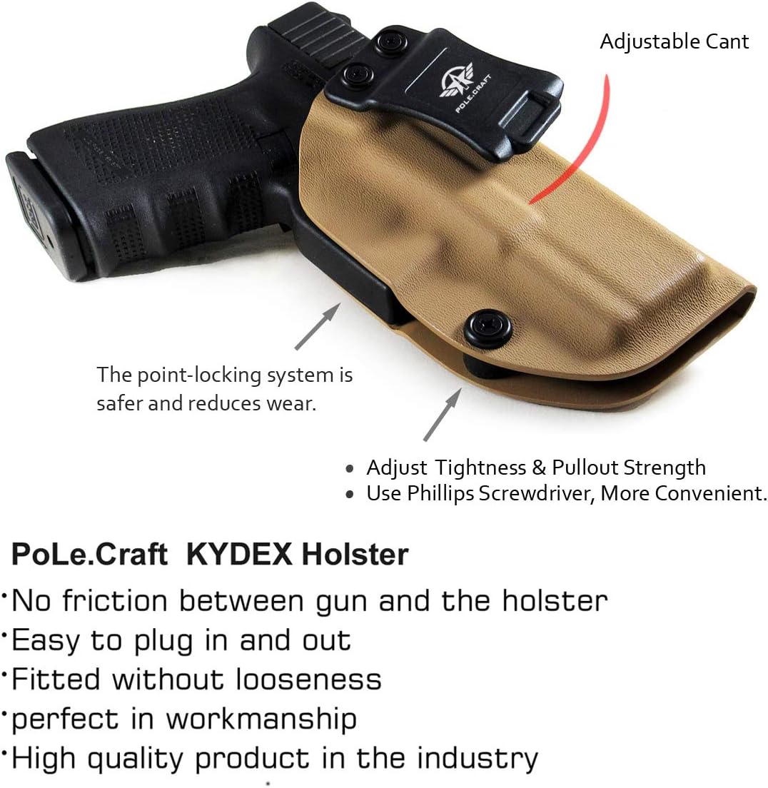 Glock 19 Holster IWB Kydex Holster Custom Fit: Glock 19 19X 25 44 45 (Gen 1 2 3 4 5) & Glock 23 32 (Gen 3 4) Pistol - Inside Waistband Concealed Carry For G19 G19x G23 G25 G32 G44 G45- Adj. Cant Retention, Cover Mag-Button, No Wear, No Jitter