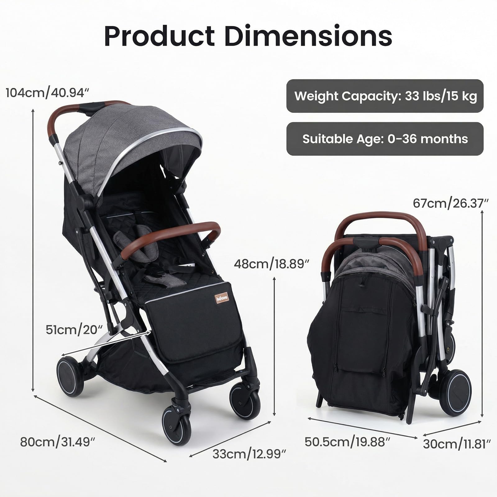 INFANS Travel Stroller, Lightweight Compact Baby Stroller for Airplane with One-Hand Fold, Multi-Position Recline, Canopy, 4 Wheel Suspension, Storage Basket (Grey+Silver) — view 7