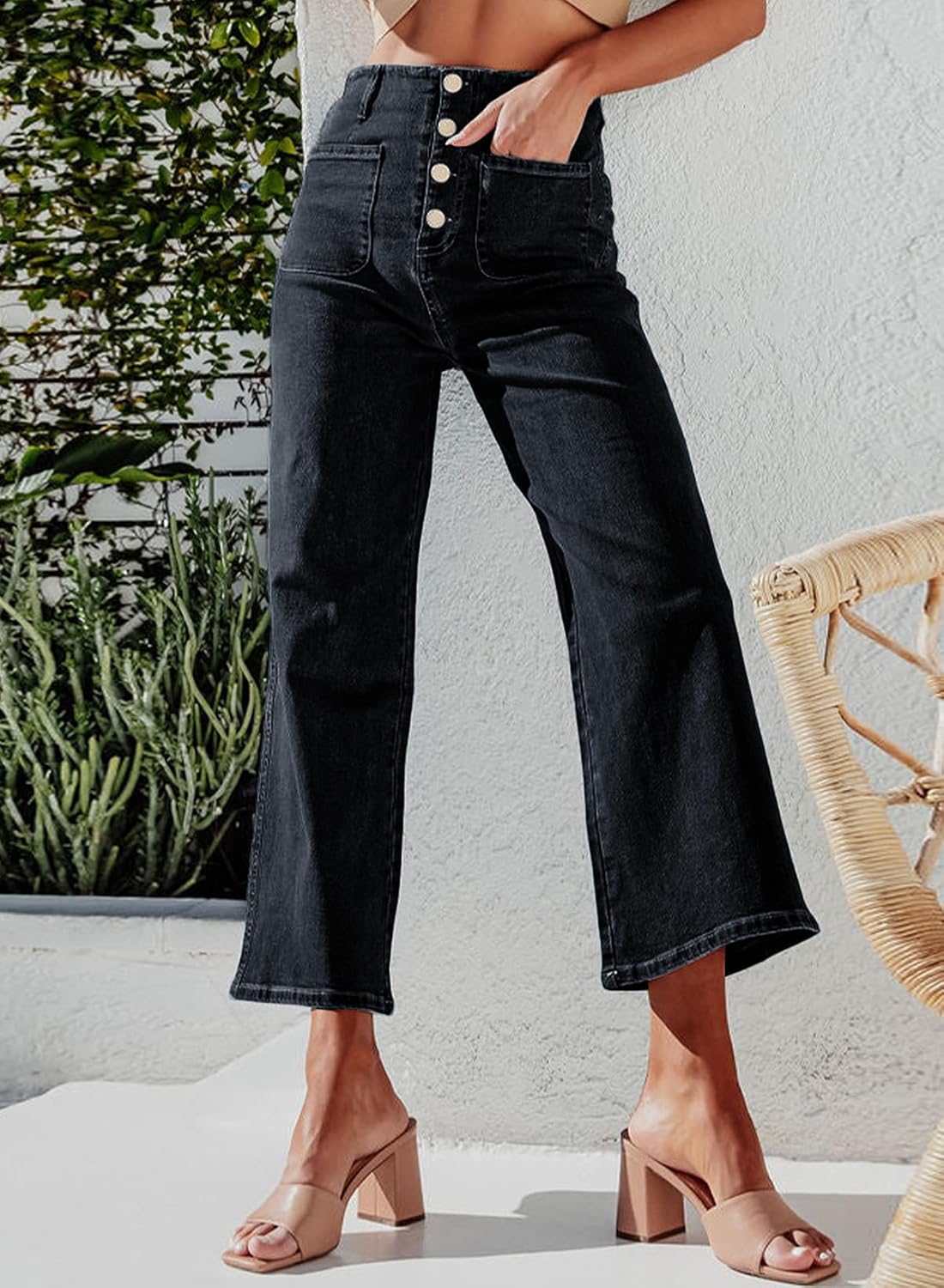Sidefeel Women's Wide Leg Jeans High Waisted Zimbaplatinum Stretchy Straight Leg Jeans Buttoned Loose Denim Pants with Pocket - Image 6