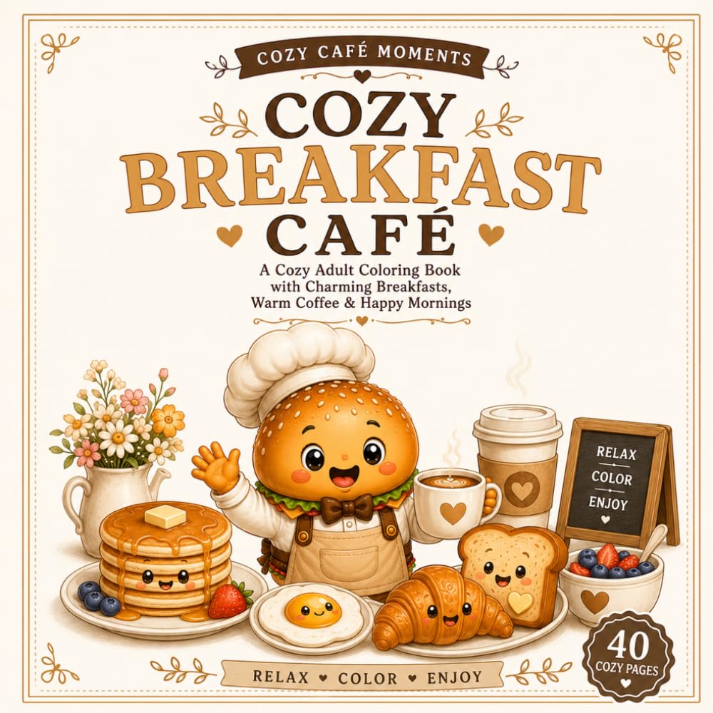 Cozy Breakfast Café: A Cozy Adult Coloring Book with Charming Breakfasts, Warm Coffee, Fresh Pastries & Relaxing Morning Moments (Cozy Café Moments)