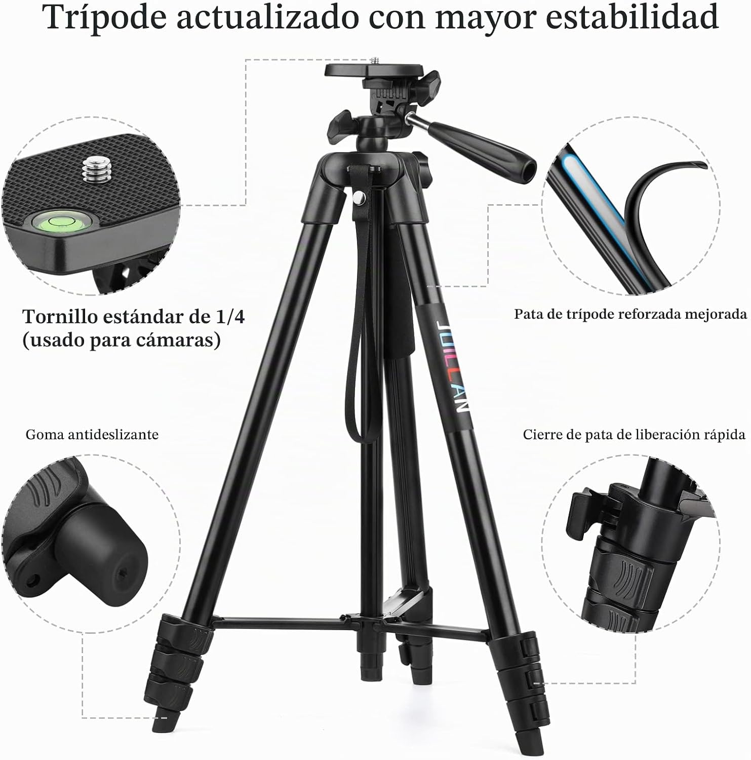 JOILCAN Tripode para Movil Alto, 161cm Palo Selfie Tripode con Mando a Distancia, Trípode Portátil con Soporte para Teléfono Móvil, Trípode Movil de Aluminio para iPhone Samsung Huawei Cámara 4