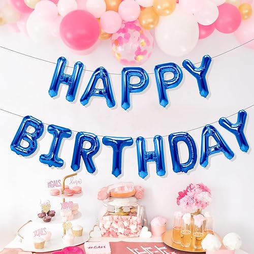 Miniatura 5 de Globo azul de feliz cumpleaños, pancarta de globos de papel de aluminio de 16 pulgadas, decoraciones de cumpleaños reutilizables para niños y adultos