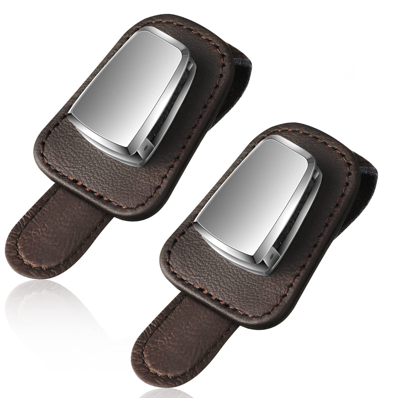 MudderMudder 2 Packs Car Glasses Holder Universal Car Visor Sunglasses Holder Clip Leather Eyeglasses Hanger and Ticket Card Clip Eyeglasses Mount for Car (Coffee)