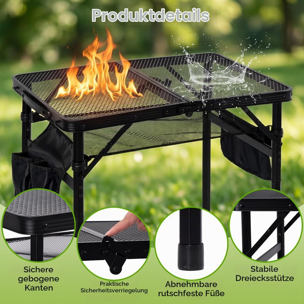 Campingtisch Klappbar Klapptisch Tragbarer Picknicktisch Leicht Beistelltisch Camping Folding Table Mesh Desktop Camping Falttisch Kleiner Grill Tisch für Camping BBQ RV Picknick