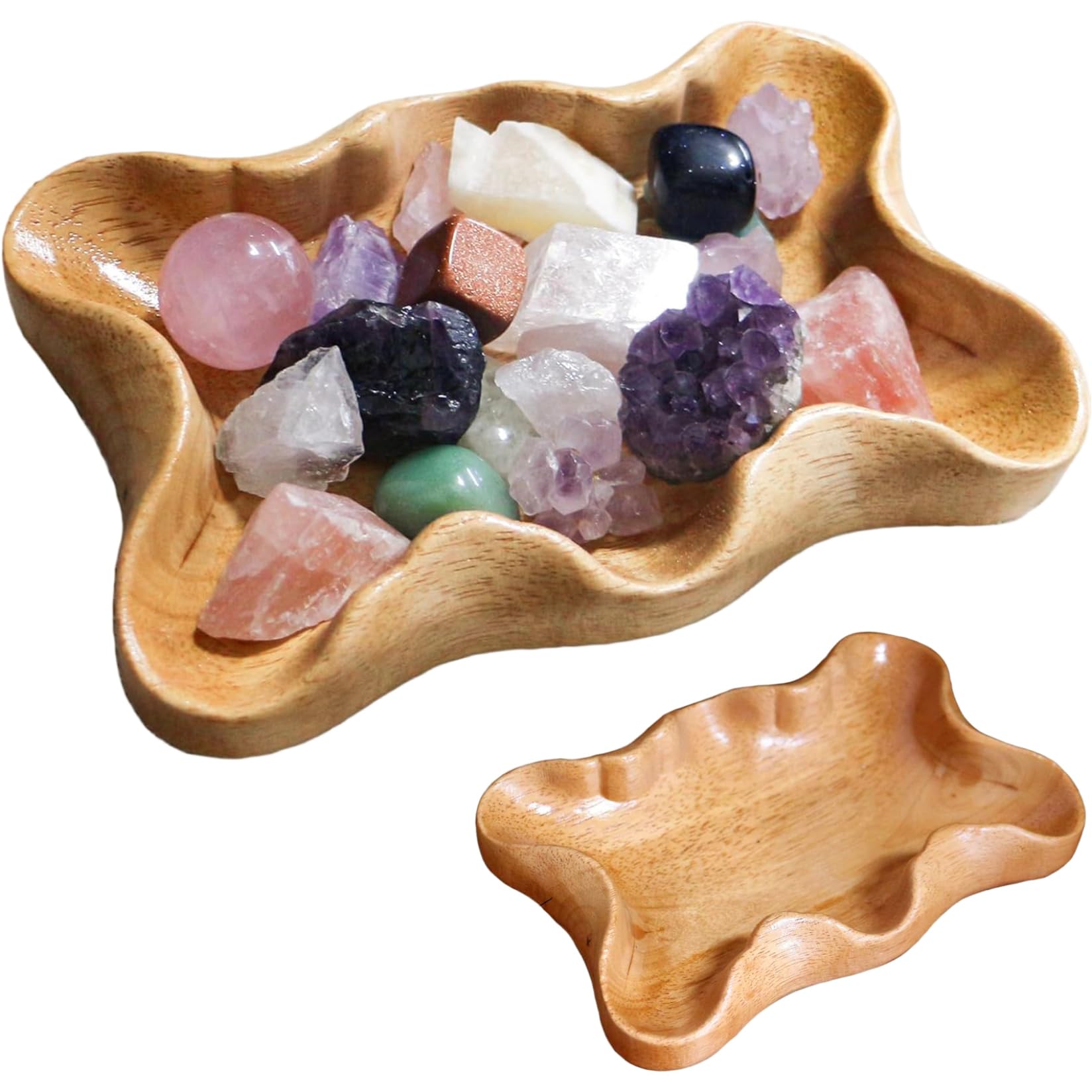 Vitrine de roche et bol en bois irrégulier pour bijoux et fruits de table