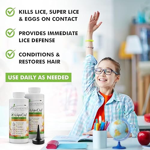 Miniatura 2 de Head Hunters Wipeout - Tratamiento extra fuerte para piojos de la cabeza para niños y adultos, champú natural no tóxico, mata huevos y piojos para