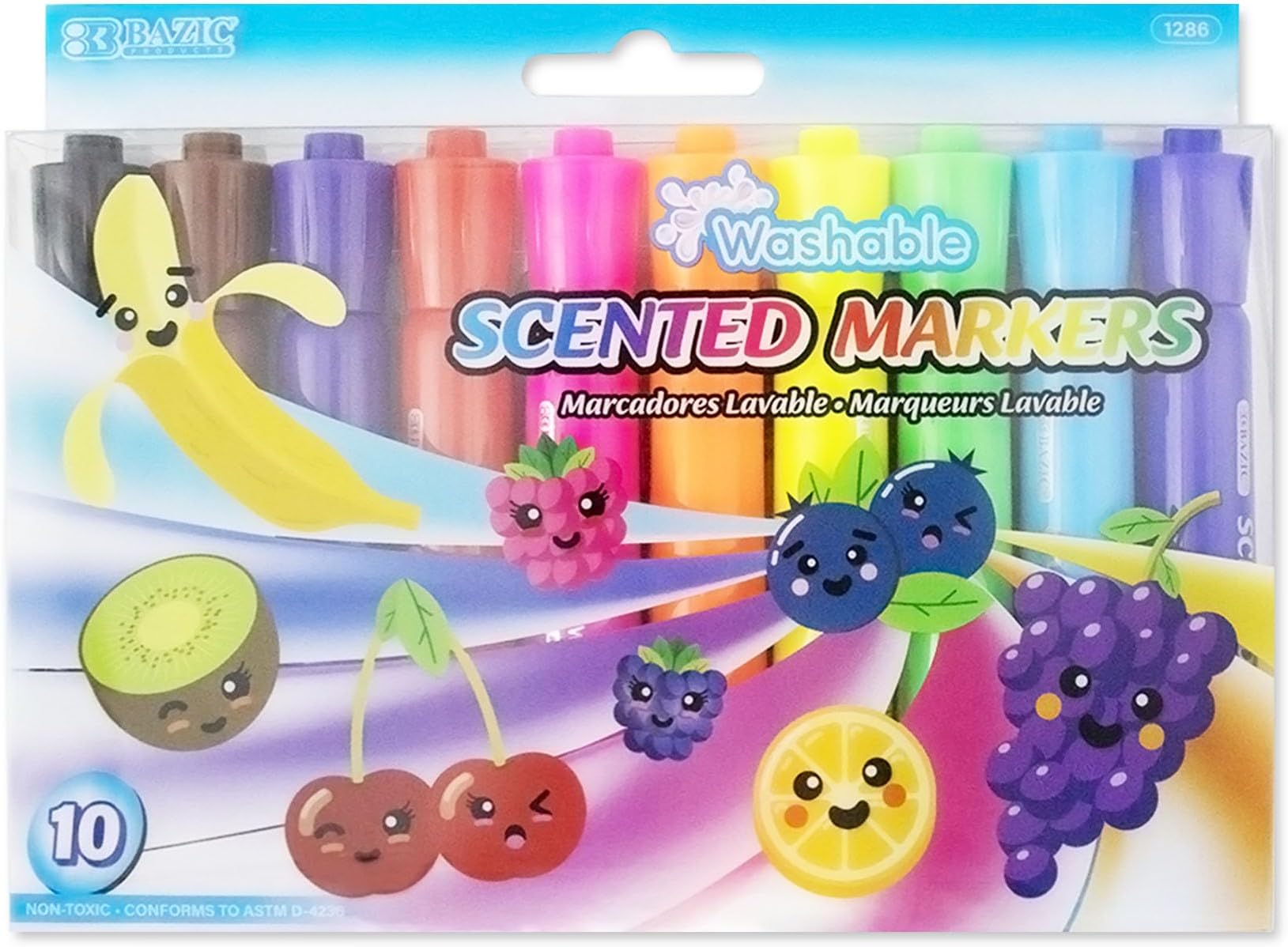 Washable Fruit Scented Markers Broad Line 10 Color, Chisel Tip Broad Fine Line