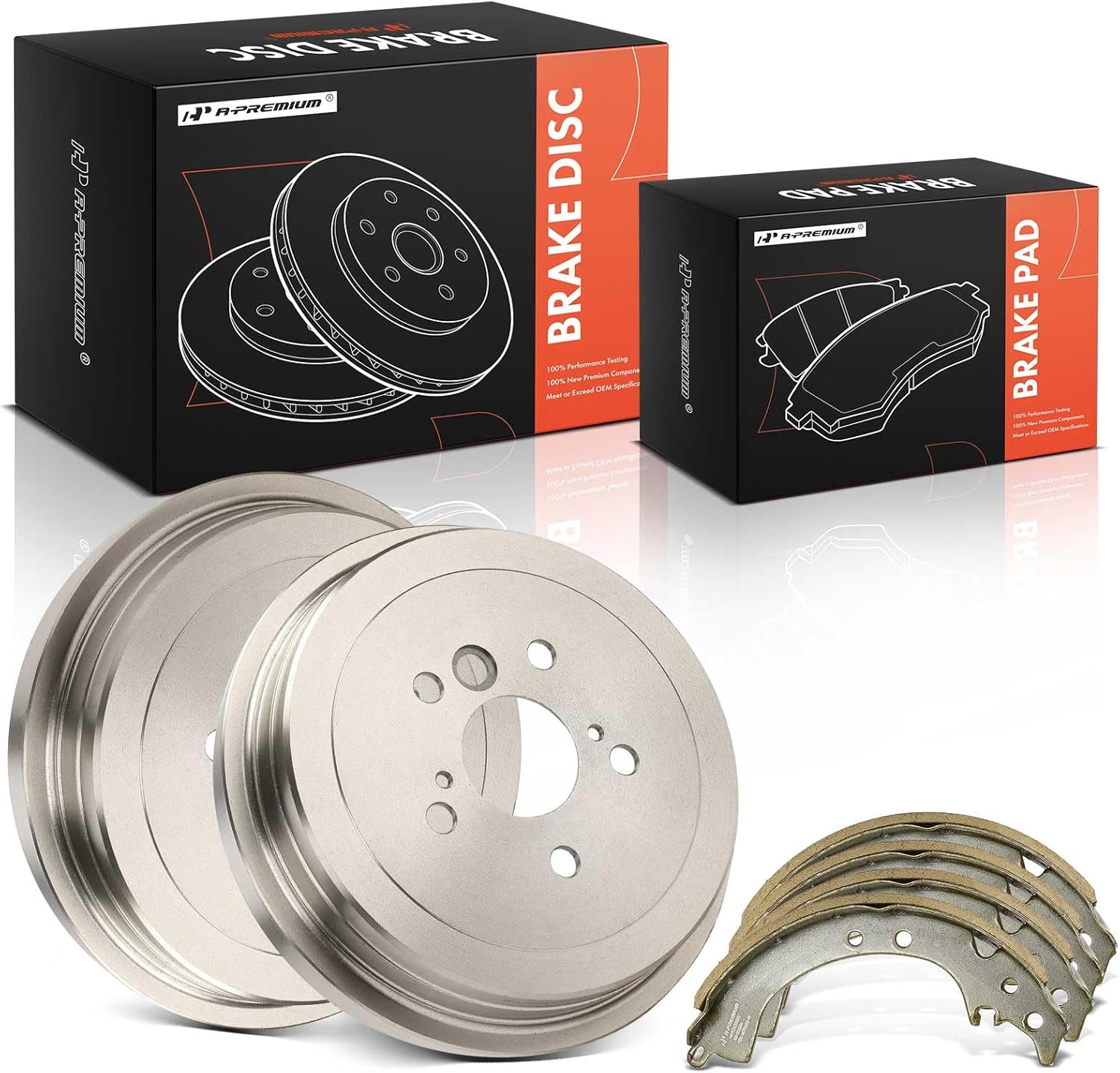 A-Premium 11.09 inch (281.8 mm) Rear Brake Drums + Ceramic Shoes Set Compatible with Select Toyota Models - Camry 2001-2003, Solara 2002-2003, 6-PC Set